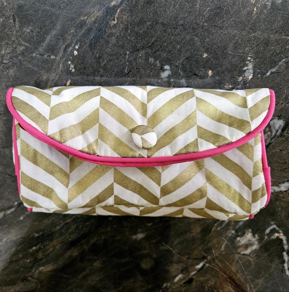 JEWELRY ROLL travel case organizer holder VGUC gold pink Shine Bright